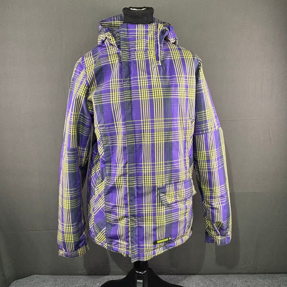 Burton Jacket Women S DryRide Plaid Coat Thermal Snowboard Cozy Purple Yellow